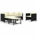 Anself 6 Piece Patio Lounge Set with Cream White Cushions Poly Rattan Black Conversation Set Powder-Coated Steel Frame for Garden Lawn Poolside Outdoor