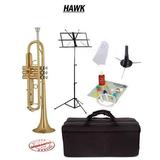 Hawk Lacquer Bb Trumpet School Package with Case Music Stand Trumpet Stand and Cleaning Kit