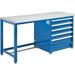 Global Industrial 72 W x 30 D Modular Workbench with 5 Drawers ESD Laminate Square Edge Blue