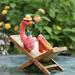 Pink Flamingo Garden Statue Lying on Lounge Chair Flamingo Garden Yard Ornament Beach Tropical Sculpture Figurine Outdoor Lawn