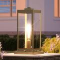 Luxury Modern Farmhouse Outdoor Post Light 16.00 H x 7.50 W with Industrial Style Elements Minimalist Design Antique Brass Finish and Clear Seeded Glass UQL1346