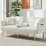 White Fabric Sofa Convertible Loveseat Sofa for Small Spaces Upholstered Sofa with Wood Frame and 2 Pillows Velvet Loveseat Sofa for Living Room and Office 69.2 Lx31.4 Wx29.5 H L1154
