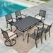 MF Studio 7-Piece Outdoor Dining Set with 2 Swivel Padded Chairs 4 Stack-able Chairs & Wood-Like Table 6-Seat Patio Furniture Set Black & Beige