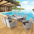 Outdoor Patio Dining Sets BTMWAY 9 Pieces Wicker Patio Furniture Conversation Set All-Weather Patio Rattan Table and Chairs Set for 8 with Glass Tabletop and Black Cushion for Lawn Garden Backyard