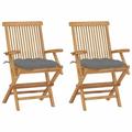 Patio Chairs with Gray Cushions 2 pcs Solid Teak Wood