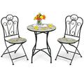 3PCS Patio Bistro Set Mosaic Design Folding Chairs Round Table Garden