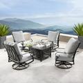 Oakland Living 42 in. Outdoor Aluminum Square Fire Table Set with Four Deep Seating Swivel Rocking Chair - 5 Piece