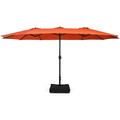 Patiojoy 15FT Double-Sided Twin Patio Umbrella with Base Extra-Large Market Umbrella Outdoor Orange