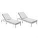 LeisureMod Chelsea Modern White Aluminum Outdoor Patio Chaise Lounge Chair Set of 2 With Light Grey Cushions