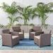Fiona Outdoor Faux Wicker Club Chairs with Cushions Set of 4 Brown and Mixed Beige