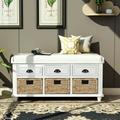 Gzxs Rustic Storage Bench With 3 Drawers And 3 Rattan Baskets Shoe Bench For Living Room Entryway (White)