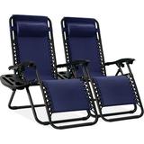 Best Choice Products Set of 2 Zero Gravity Lounge Chair Recliners for Patio Pool w/ Cup Holder Tray - Navy Blue
