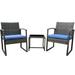 Clover 3-Piece Porch Bistro Rattan Furniture Set â€“ 2 Fantastic Chairs With a Stylish Outdoor Coffee Table - Dark Blue