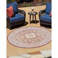 Unique Loom Chalca Indoor/Outdoor Aztec Rug Rust Red/Ivory 10 Round Border Tribal Perfect For Patio Deck Garage Entryway