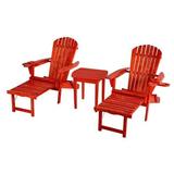 W Unlimited Oceanic Collection Outdoor Bistro Adirondack Chaise Lounge Foldable Chair Set with Cup & Glass Holder & Built in Ottoman Red - Wood - 3 Piece