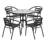 Bowery Hill 5 Piece Metal/Glass Round Patio Dining Set in Black