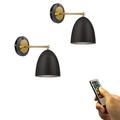 FSLiving 2-Lamps Metal Black Wall Light Battery Run 55 Lumens LED Remote Control Dimmable Timing No Wire Wall Sconce Vintage Design for Children Room Corridor Loft Dorm Easy to Install(No Battery)