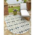 Unique Loom Cardak Indoor/Outdoor Trellis Rug Ivory and Blue/Navy Blue 7 10 x 10 Oval Geometric Transitional Flatweave Perfect For Patio Deck Garage Entryway