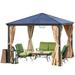 Aoodor 10 x 10 ft. Outdoor Aluminum Frame Polycarbonate Roof Gazebo with Mosquito Netting and Curtains