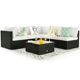 6PCS Patio Rattan Furniture Set Cushioned Sofa Coffee Table Garden