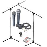 Griffin Microphone Boom Stand Cardioid Dynamic Mic XLR Cable & Clip (Pack of 2) Telescoping Arm Holder Tripod Mount Vocal Unidirectional Singing Microphone Home Recording Studio Accessories