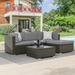 ACEGOSES 5 Pieces Patio Furniture Sets Outdoor Sectional Rattan Conversation Sofas Tempered Glass Tabletop - Dark Brown Wicker/Grey Cushions