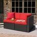 Devoko 2 Pieces Patio Sectional Set Outdoor Rattan Loveseat with Cushions & Red Pillow Red