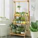 Wisfor 3 Tier Ladder Plant Stand Bamboo Flower Shelf with Hanging Bar for Home 39.3x15.5x37.8 inch