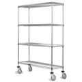 14 Deep x 60 Wide x 80 High 4 Tier Stainless Steel Wire Mobile Shelving Unit with 1200 lb Capacity