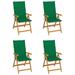 Patio Chairs 4 pcs with Green Cushions Solid Teak Wood