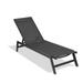 Fithood Outdoor Chaise Lounge Chair Five-Position Adjustable Aluminum Recliner All Weather For Patio Beach Yard Pool(Grey Frame/Black Fabric)