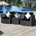 Costway 3PCS Patio Rattan Wicker Furniture Set Sofa Table W/Cushion Yard Black