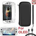 LINKPAL Case for Nintendo Switch OLED Model 5in1 Accessories Bundle with Switch OLED Carrying Case Tempered Glass Screen Protector Shell Case Cover Type C Charging Cable Black