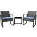 Petal 3-Piece Bistro Rattan Furniture Set -Two Sturdy Perfect Sitting Chairs With Beautiful Glass Build Coffee Table - Grey
