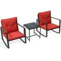 Iric 3-Piece Sturdy Bistro Furniture Set - A Glass Outdoor Garden Coffee Table With Two Cozy Chairs - Red