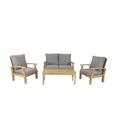 DecMode 4-Piece Teak Wood Arm Chair and Loveseat Outdoor Seating Set with Cushions and Coffee Table