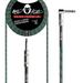 Mophead 15 Foot Double Insulated and Road Ready Tweed Braided 1/4 in TS to 1/4 in TS Guitar and Bass Instrument Cable Right Angle Black Green and White