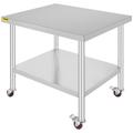 VEVORbrand 30x36x34 inch Stainless Steel Work Table 3-Stage Adjustable Shelf with 4 Wheels Heavy Duty Commercial Food Prep Worktable with Brake for Kitchen Prep Work