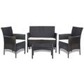 Dcenta 4 Piece Garden Lounge Set Wicker Patio Furniture Conversation Set with Cushions Poly Rattan Black 41.3inch x 22.8inch x 33.1inch (L x W x H)