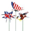 Exhart Set of 3 Patriotic WindyWings Decorative Garden Stake Assortment in Butterfly Hummingbird Whirligig and Eagle 7 by 30 inches Plastic Multicolor USA