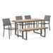 GDF Studio Watts Outdoor Mesh and Aluminum 6 Piece Dining Set with Bench Natural Gray and Dark Gray
