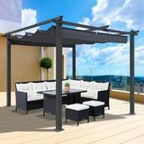 Abanopi 10x9 Ft Outdoor Patio Retractable Pergola With Canopy Sunshelter Pergola for Gardens Terraces Backyard Gray