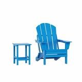 WestinTrends Malibu 2-Pieces Adirondack Chair Set with Side Table All Weather Outdoor Seating Plastic Patio Lawn Chair Folding for Outside Porch Deck Backyard Pacific Blue