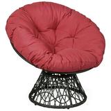 Costway Rattan Papasan Chair Ergonomic Chair 360-degree Swivel Soft Cushion Garden Burgundy