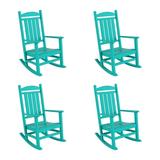 WestinTrends Malibu Outdoor Rocking Chair Set of 4 All Weather Poly Lumber Adirondack Rocker Chair with High Back 350 Lbs Support Patio Rocking Chair for Porch Deck Garden Lawn Turquoise