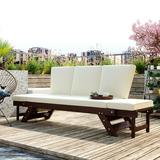 Acacia Wood Outdoor Sofa Patio Chaise Lounge Adjustable Wooden Daybed Sofa Brown Outdoor Loveseat Sectional Furniture with Beige Water Resistant Cushions