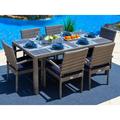 Sorrento 7-Piece Resin Wicker Outdoor Patio Furniture Dining Table Set in Gray w/ Dining Table and Six Cushioned Chairs (Flat-Weave Gray Wicker Sunbrella Canvas Navy)