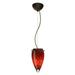 1KX-412541-BR-Besa Lighting-Juli-One Light Cord Pendant with Flat Canopy-6 Inches Wide by 11.25 Inches High-Bronze Finish-Garnet Glass