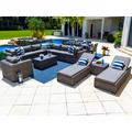 Tuscany 19-Piece Resin Wicker Outdoor Patio Furniture Combination Set with Sectional Set Six-seat Dining Set and Chaise Lounge Set (Half-Round Gray Wicker Sunbrella Canvas Charcoal)