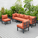 LeisureMod Chelsea Mid-Century Modern 6-Piece Patio Sectional Set in Black Aluminum with Removable Cushions for Patio and Backyard Garden Orange